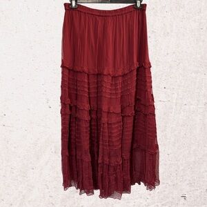 Sundance Red Midi ruffle Skirt